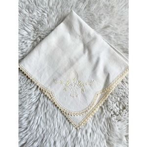Vintage embroidered handkerchief with crocheted trim